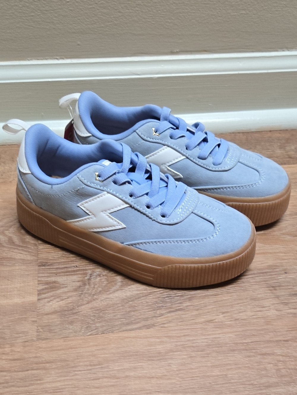 New Girls Light Blue suede Justice Platform Sneakers